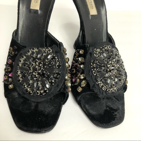 PRADA Velvet embelished heels Crystal Rhinestone curved heel 37.5 - Picture 4 of 16